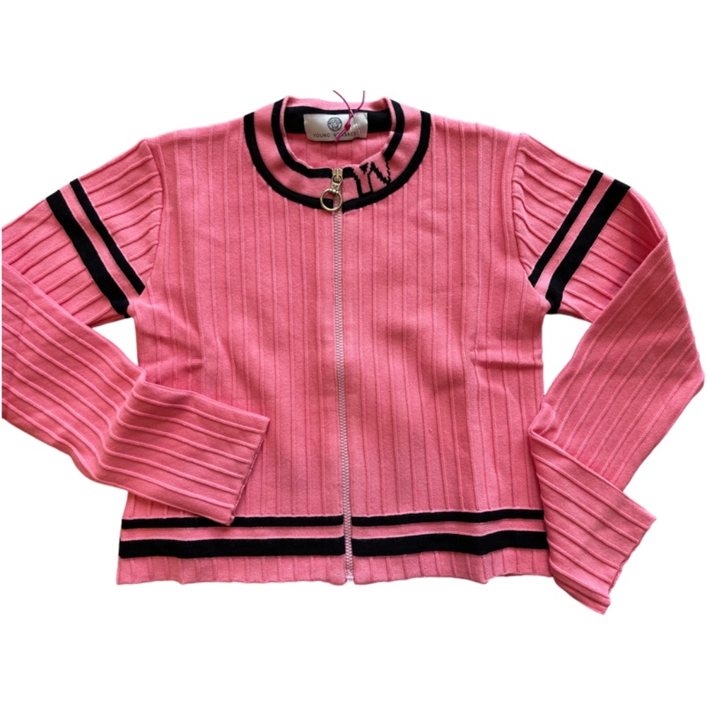 NWT! Young Versace Girls Pink Zip Cardigan, Size 8A